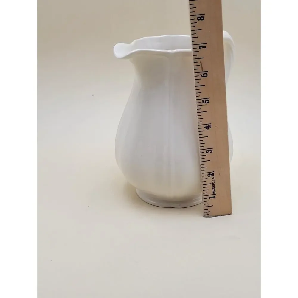 Wedgwood Queen's Shape Ceramic Pitcher White Scalloped Rim Vintage